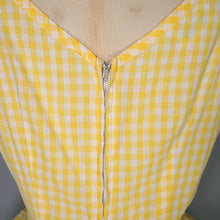Load image into Gallery viewer, 50s 60s KAY WHITNEY YELLOW GINGHAM FULL SKIRTED DRESS WITH LACE SWIRLS - S