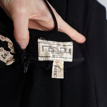 Load image into Gallery viewer, 60s/70s RADLEY BLACK MOSS CREPE STRAPPY MAXI DRESS WITH LACE TRIM - XS