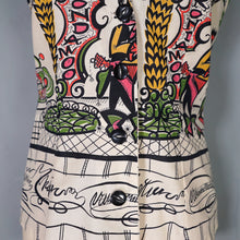 Load image into Gallery viewer, 50s FABRIC HANDMADE SAUL STEINBERG NOVELTY PRINT COTTON SHIRT - S