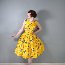 Load image into Gallery viewer, 50s BERKERTEX CONTINENTALS YELLOW FLORAL FULL SKIRT COTTON DRESS - S