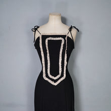 Load image into Gallery viewer, 60s/70s RADLEY BLACK MOSS CREPE STRAPPY MAXI DRESS WITH LACE TRIM - XS