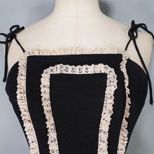 Load image into Gallery viewer, 60s/70s RADLEY BLACK MOSS CREPE STRAPPY MAXI DRESS WITH LACE TRIM - XS