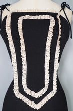 Load image into Gallery viewer, 60s/70s RADLEY BLACK MOSS CREPE STRAPPY MAXI DRESS WITH LACE TRIM - XS