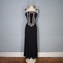 Load image into Gallery viewer, 60s/70s RADLEY BLACK MOSS CREPE STRAPPY MAXI DRESS WITH LACE TRIM - XS