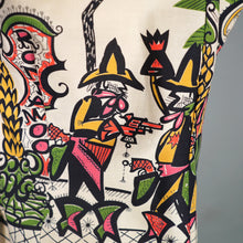 Load image into Gallery viewer, 50s FABRIC HANDMADE SAUL STEINBERG NOVELTY PRINT COTTON SHIRT - S