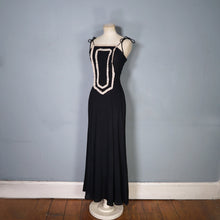 Load image into Gallery viewer, 60s/70s RADLEY BLACK MOSS CREPE STRAPPY MAXI DRESS WITH LACE TRIM - XS