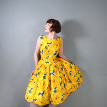 Load image into Gallery viewer, 50s BERKERTEX CONTINENTALS YELLOW FLORAL FULL SKIRT COTTON DRESS - S