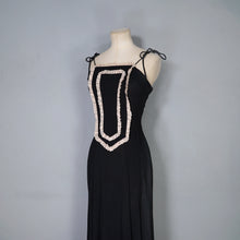 Load image into Gallery viewer, 60s/70s RADLEY BLACK MOSS CREPE STRAPPY MAXI DRESS WITH LACE TRIM - XS