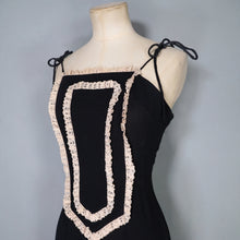 Load image into Gallery viewer, 60s/70s RADLEY BLACK MOSS CREPE STRAPPY MAXI DRESS WITH LACE TRIM - XS