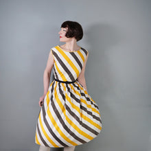 Load image into Gallery viewer, 50s 60s LINDA GAY BLACK YELLOW AND WHITE STRIPE COTTON DAY DRESS - M