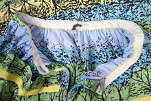 Load image into Gallery viewer, 50s GREEN YELLOW AND BLUE TREE / FOREST PRINT SKIRT WITH BIG POCKETS - 29&quot;