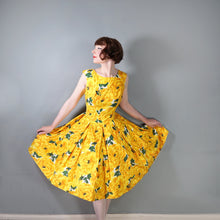 Load image into Gallery viewer, 50s BERKERTEX CONTINENTALS YELLOW FLORAL FULL SKIRT COTTON DRESS - S