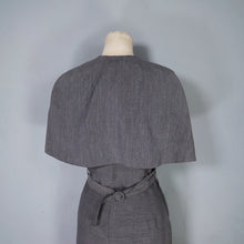 Load image into Gallery viewer, 60s KITTY COPELAND GREY FITTED PENCIL DRESS WITH DETATCHABLE CAPE - S
