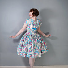 Load image into Gallery viewer, 50s 60s COLOURFUL FLORAL FULL SKIRTED COTTON DAY DRESS - petite fit / XXS