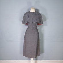 Load image into Gallery viewer, 60s KITTY COPELAND GREY FITTED PENCIL DRESS WITH DETATCHABLE CAPE - S