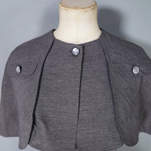 Load image into Gallery viewer, 60s KITTY COPELAND GREY FITTED PENCIL DRESS WITH DETATCHABLE CAPE - S