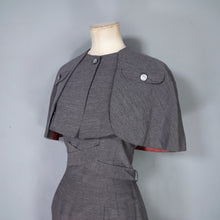 Load image into Gallery viewer, 60s KITTY COPELAND GREY FITTED PENCIL DRESS WITH DETATCHABLE CAPE - S