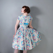 Load image into Gallery viewer, 50s 60s COLOURFUL FLORAL FULL SKIRTED COTTON DAY DRESS - petite fit / XXS