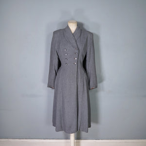 40s GREY FIT AND FLARE LIGHTWIGHT DOUBLE BREASTED WOOL COAT - S