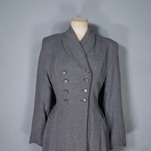 Load image into Gallery viewer, 40s GREY FIT AND FLARE LIGHTWIGHT DOUBLE BREASTED WOOL COAT - S