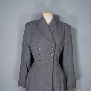 40s GREY FIT AND FLARE LIGHTWIGHT DOUBLE BREASTED WOOL COAT - S
