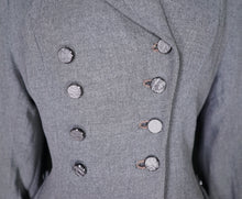 Load image into Gallery viewer, 40s GREY FIT AND FLARE LIGHTWIGHT DOUBLE BREASTED WOOL COAT - S