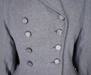 40s GREY FIT AND FLARE LIGHTWIGHT DOUBLE BREASTED WOOL COAT - S