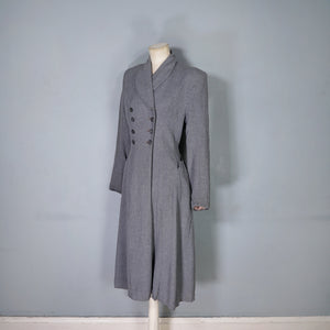 40s GREY FIT AND FLARE LIGHTWIGHT DOUBLE BREASTED WOOL COAT - S