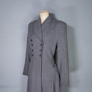 40s GREY FIT AND FLARE LIGHTWIGHT DOUBLE BREASTED WOOL COAT - S