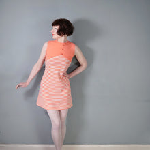 Load image into Gallery viewer, 60s PEACHY PINK AND CREAM STRIPE MOD SHIFT DRESS - S