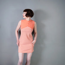 Load image into Gallery viewer, 60s PEACHY PINK AND CREAM STRIPE MOD SHIFT DRESS - S