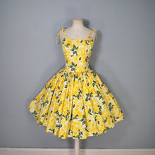 Load image into Gallery viewer, 60s STRAPPY TIE SHOULDER BRIGHEST YELLOW FLORAL SUN DRESS - XS-S