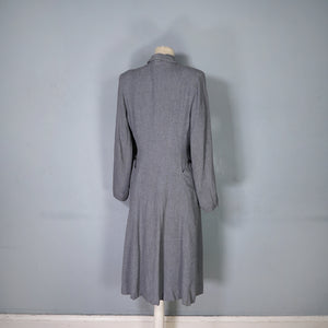 40s GREY FIT AND FLARE LIGHTWIGHT DOUBLE BREASTED WOOL COAT - S
