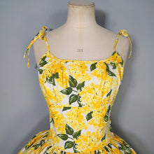 Load image into Gallery viewer, 60s STRAPPY TIE SHOULDER BRIGHEST YELLOW FLORAL SUN DRESS - XS-S