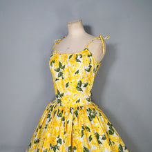 Load image into Gallery viewer, 60s STRAPPY TIE SHOULDER BRIGHEST YELLOW FLORAL SUN DRESS - XS-S