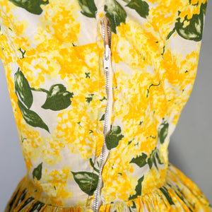 60s STRAPPY TIE SHOULDER BRIGHEST YELLOW FLORAL SUN DRESS - XS-S