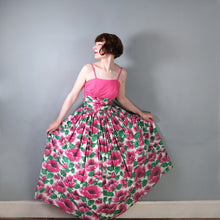 Load image into Gallery viewer, 50s JEAN ALLEN FULL SKIRTED FLORAL PARTY GOWN / DRESS WITH HOOP PETTICOAT - XS-S