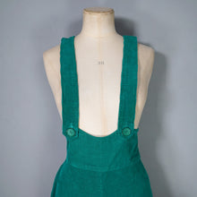 Load image into Gallery viewer, 70s GREEN CORDUROY PINAFORE / DUNGAREE CULOTTE WIDE LEG TROUSERS - XS
