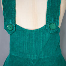Load image into Gallery viewer, 70s GREEN CORDUROY PINAFORE / DUNGAREE CULOTTE WIDE LEG TROUSERS - XS