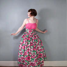 Load image into Gallery viewer, 50s JEAN ALLEN FULL SKIRTED FLORAL PARTY GOWN / DRESS WITH HOOP PETTICOAT - XS-S