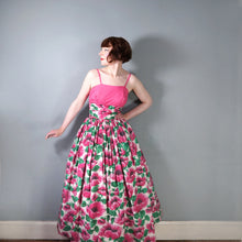 Load image into Gallery viewer, 50s JEAN ALLEN FULL SKIRTED FLORAL PARTY GOWN / DRESS WITH HOOP PETTICOAT - XS-S