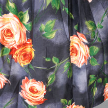 Load image into Gallery viewer, 50s 60s STORM GREY AND VIVID ORANGE FLORAL ROSE PRINT DRESS - L / volup