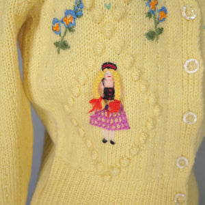 HANDKNITTED TYROLEAN / BAVARIAN YELLOW CARDIGAN - S-M