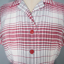 Load image into Gallery viewer, 40s RED AND GREY CHECK BUTTON THROUGH RAYON DAY DRESS - S