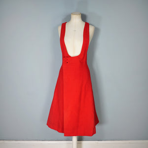 60s / 70s RED WOOL A-LINE PINAFORE MOD SKIRT DRESS - L