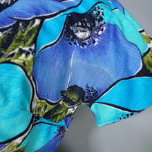 Load image into Gallery viewer, 50s 60s HANDMADE VIVID LARGE BLUE AND TURQUOUISE FLORAL FULL SKIRTED DRESS - XS-S