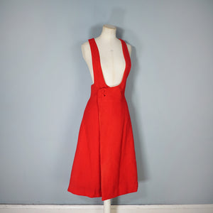 60s / 70s RED WOOL A-LINE PINAFORE MOD SKIRT DRESS - L