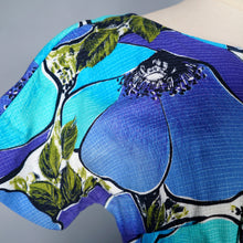 Load image into Gallery viewer, 50s 60s HANDMADE VIVID LARGE BLUE AND TURQUOUISE FLORAL FULL SKIRTED DRESS - XS-S