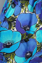 Load image into Gallery viewer, 50s 60s HANDMADE VIVID LARGE BLUE AND TURQUOUISE FLORAL FULL SKIRTED DRESS - XS-S