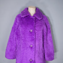 Load image into Gallery viewer, 70s / 80s ASTRAKA BOLD COLOURFUL PURPLE SOFT FAUX FUR COAT - M